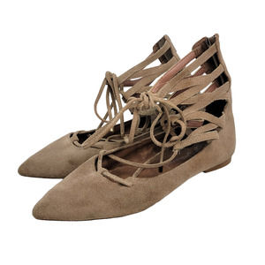 Jeffrey Campbell Pointed Toe Lace-Up Flats Neutral 7